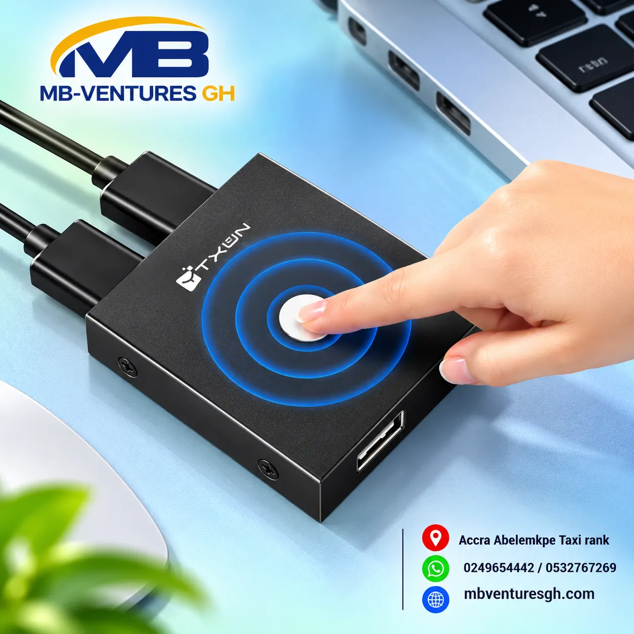 2-Computer USB Sharing Switch — 2 USB Device Ports, Black