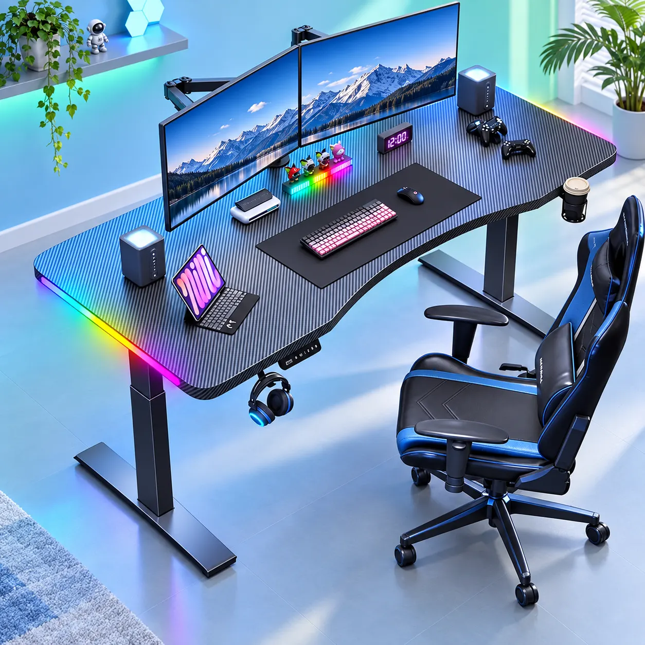 Electric Height-Adjustable RGB Gaming Desk